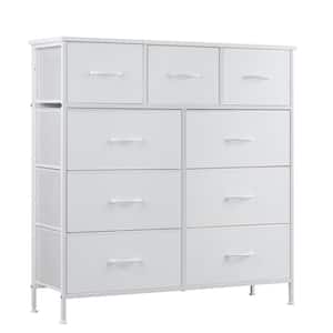 White 39 in. W 9-Drawer Dresser with Fabric Bins and Steel Frame Storage Organizer Chest of Drawers