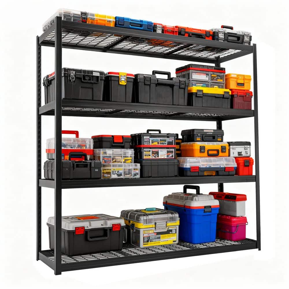 4-Tiers Heavy Duty Metal Adjustable Garage Storage Shelving Unit in Black (70.8 in. W x 70.8 in. H x 23.6 in. D) price history on PriceWatchPro
