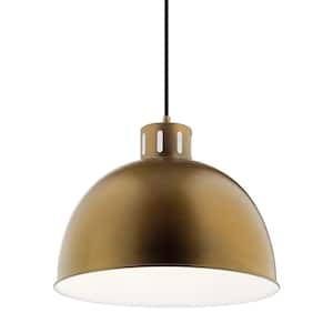 Zailey 15.75 in. 1-Light Natural Brass Contemporary Shaded Kitchen Dome Pendant Hanging Light with Metal Shade