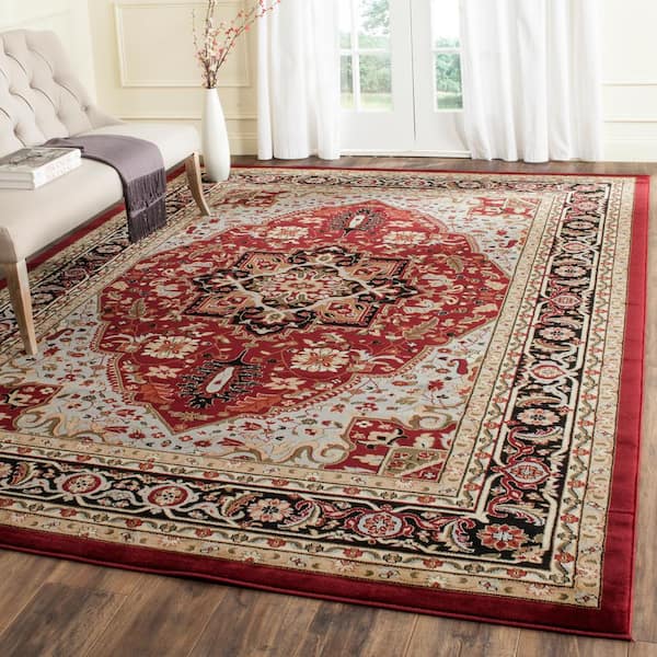 Lyndhurst Red/Black 9 ft. x 12 ft. Floral Border Medallion Area Rug
