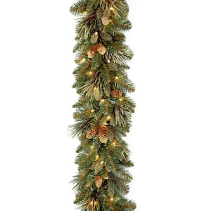9 ft. Carolina Pine Artificial Christmas Garland with Flocked Cones and 100 Clear Lights