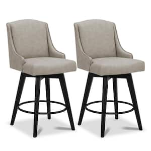 Sean 26 in. Stone Gray High Back Solid Wood Frame Swivel Counter Height Bar Stool with Faux Leather Seat (Set of 2)