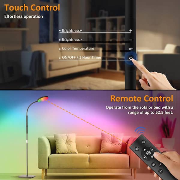 67 in. Black Adjustable Height Standard Floor Lamp with Remote and
