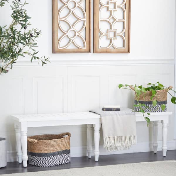 Litton Lane White Long Slim Bench 18 in. X 63 in. X 12 in.
