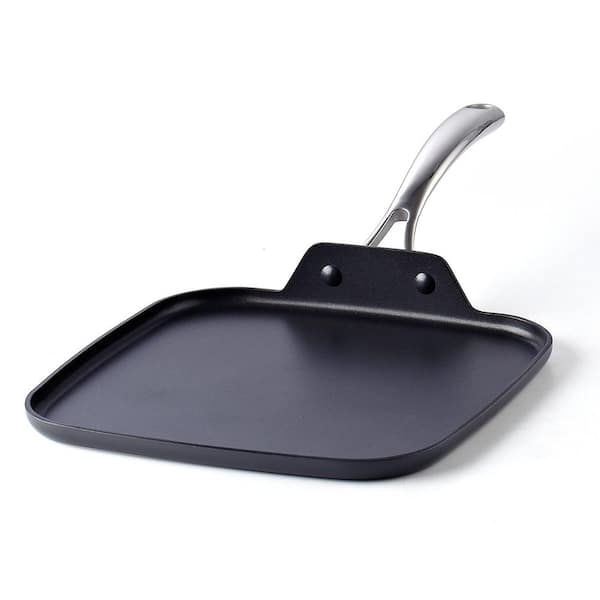 Photo 1 of 11 in. Hard-Anodized Aluminum Nonstick Griddle in Black