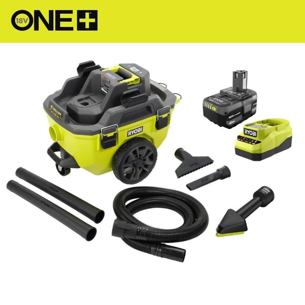RYOBI ONE+ 18V Cordless 6 Gal. Wet Dry Vacuum Kit with UniversalFit Wet/Dry Vacuum Dust Brush Accessory PCL735K-A32UA04