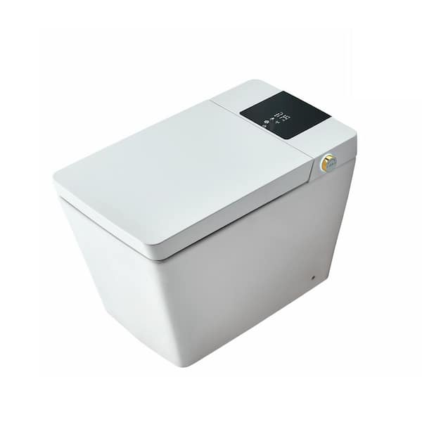 Smart Bidet Toilet in White 1.28 GPF with Instant Heating Auto Open/Close/Flush Dual Nozzle Bidet Warm Air Dryer