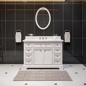 48 in. W x 22 in. D Vanity in White with Marble Vanity Top in Carrara White and Mirror