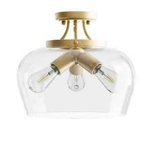 Ashbury 15-inch 3-Light Round Flush Mount Light Fixture with Reeded Clear  Glass and Brushed Brass Finish