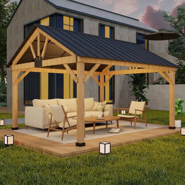 GAZEBEST 13 ft. x 11 ft. Cedar Wood Hardtop Outdoor Patio Gazebo