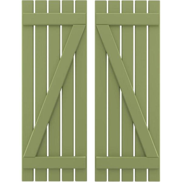 Ekena Millwork 19-1/2 in. W x 41 in. H Americraft 5-Board Exterior Real Wood Spaced Board and Batten Shutters with Z-Bar in Moss Green