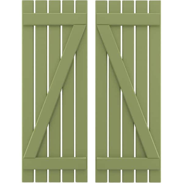 Ekena Millwork 19-1/2 in. W x 67 in. H Americraft 5-Board Exterior Real Wood Spaced Board and Batten Shutters with Z-Bar in Moss Green