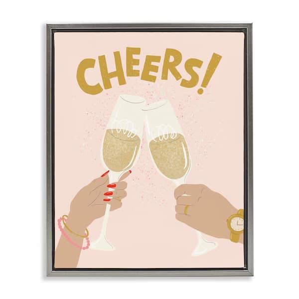 Stupell Industries Celebration Cheers Drinks by Kristina Hultkrantz Gray Floater Frame Food Graphic Art Print 21 in. x 17 in.