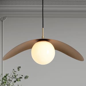 Bromeia 1-Light Black and Gold Pendant Light with White Globe Glass Shade