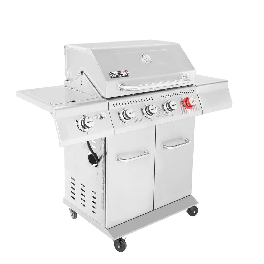 Stainless Steel 4-Burner Propane Gas Grill with Side Burner