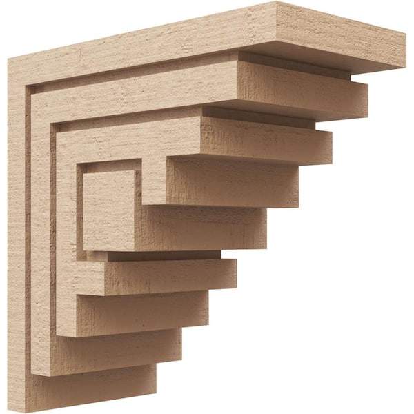 Ekena Millwork Classic Series 1 7 in. x 14 in. x 14 in. Landon Rough Cedar Woodgrain Timberthane Polyurethane Corbel in Primed Tan
