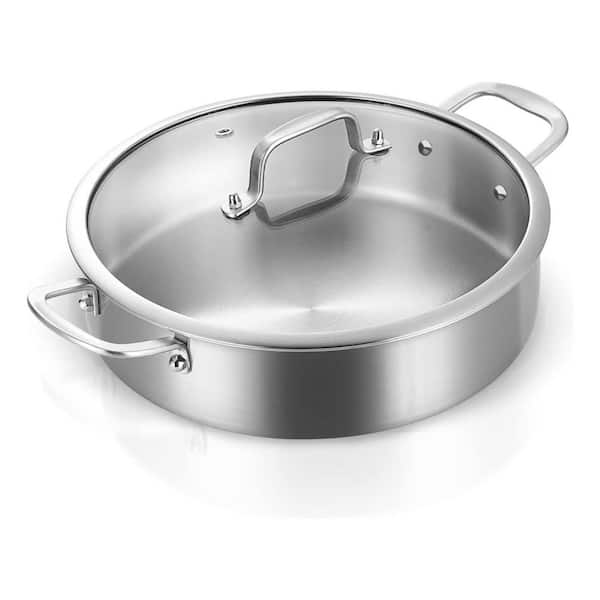 6-Piece Stainless Steel Saute Pan Set Silver Tri-Ply Stay-Cool Handles Oven Safe Induction Compatible with Lid