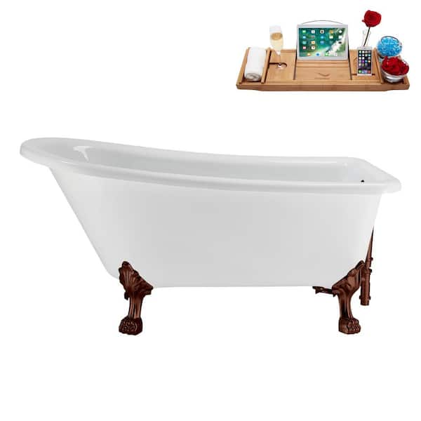 Streamline 58 in. x 28 in. Acrylic Clawfoot Soaking Bathtub in Glossy White with Matte Oil Rubbed Bronze Drain and Clawfeet