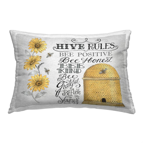 Stupell Industries Vintage Hive Rules Yellow Rectangular Outdoor Throw Pillow