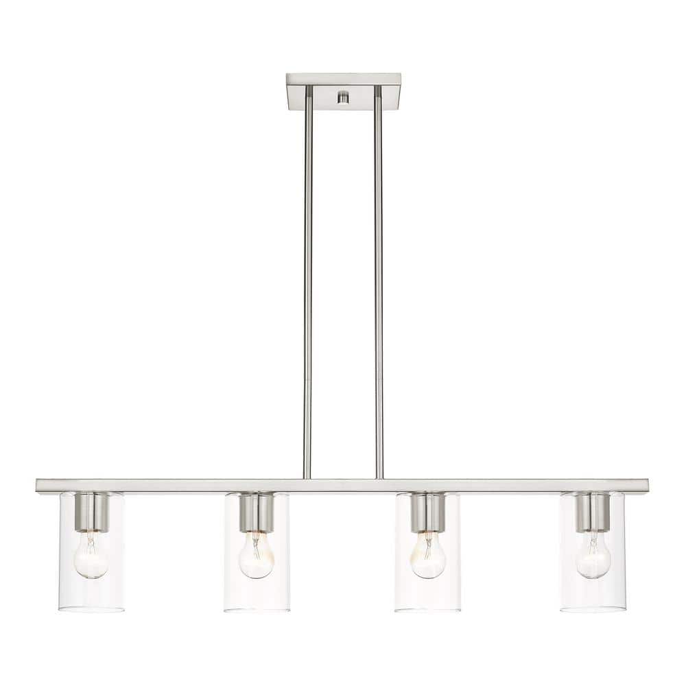Brushed Nickel 4-Light Crystal Chandelier with Clear Glass