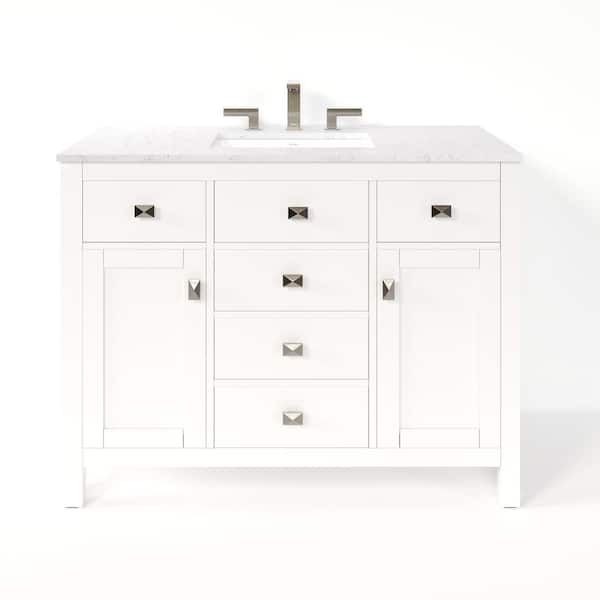 Artemis 42 in. Single Sink White Bath Vanity with White Engineered Stone Top (Assembled)