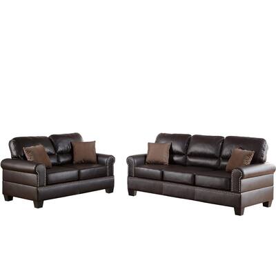 Dallas 78 in. Rolled Arm 5-Seater Nailhead Trim Sofa in Espresso