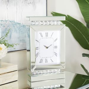 8 in. x 14 in. Silver Glass Mirrored Clock with Crystal Embellishments