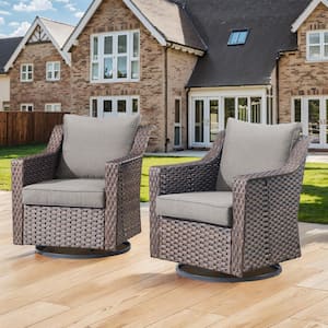 Brentwood Brown Wicker Outdoor Chair with Gray Cushions (2-Pack)