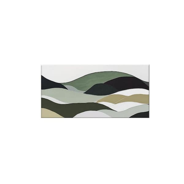 Abstract Wall Art Green White Wall Art Irregular Shapes Painting Canvas Art 20 x 40 Inch