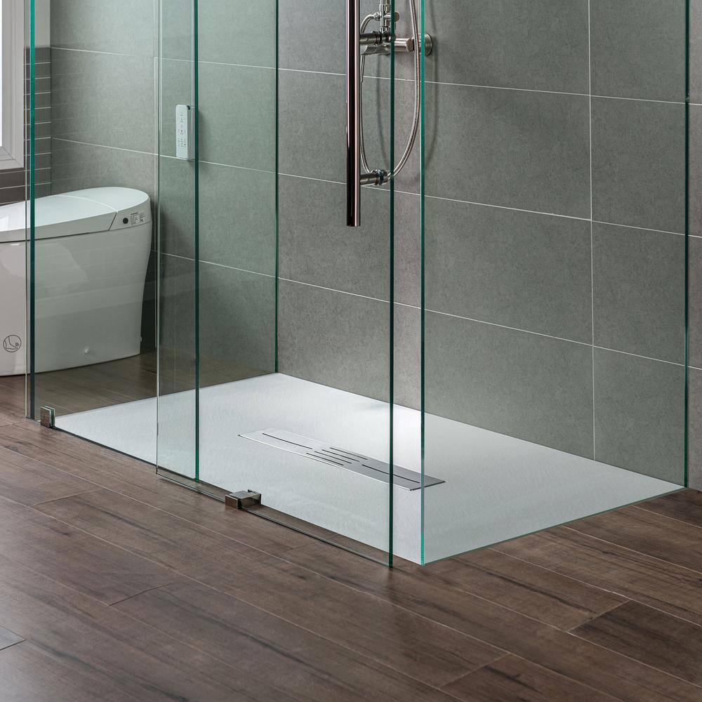 White Low-Profile Rectangular Shower Base with Center Drain
