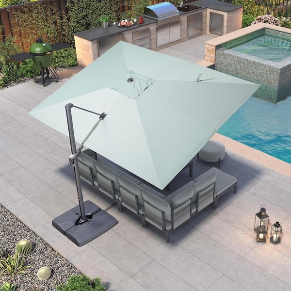 PURPLE LEAF 9 ft. x 11.5 ft. Outdoor Patio Cantilever Umbrella Aluminum 360° Rotation Umbrella with Base, Mint Green