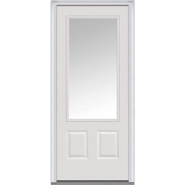 MMI Door 32 in. x 80 in. Clear Glass Left-Hand 3/4 Lite 2-Panel Classic Primed Steel Prehung Front Door