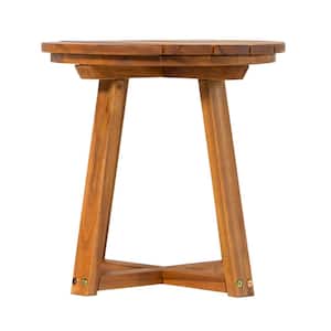 Brown Round Wood Modern Outdoor Box-Leg Side Table