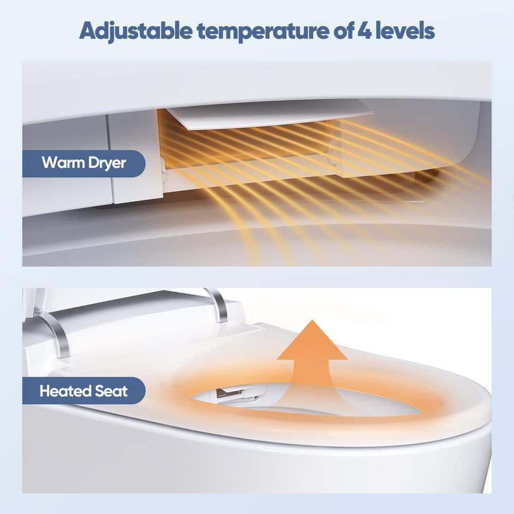 White Elongated Smart Toilet with Heated Bidet Seat and Remote