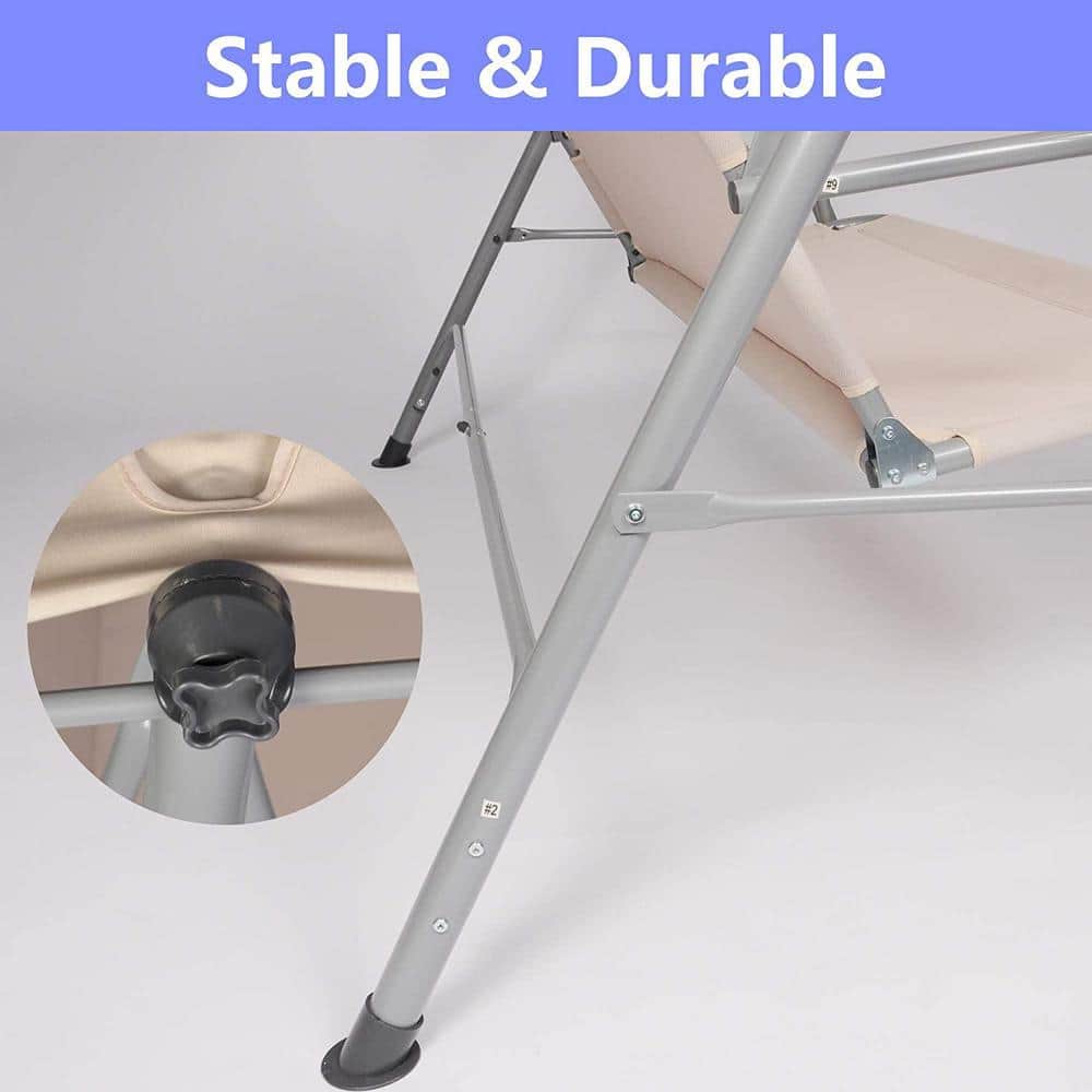 Beige Steel 3-Person Patio Swing with Waterproof Canopy