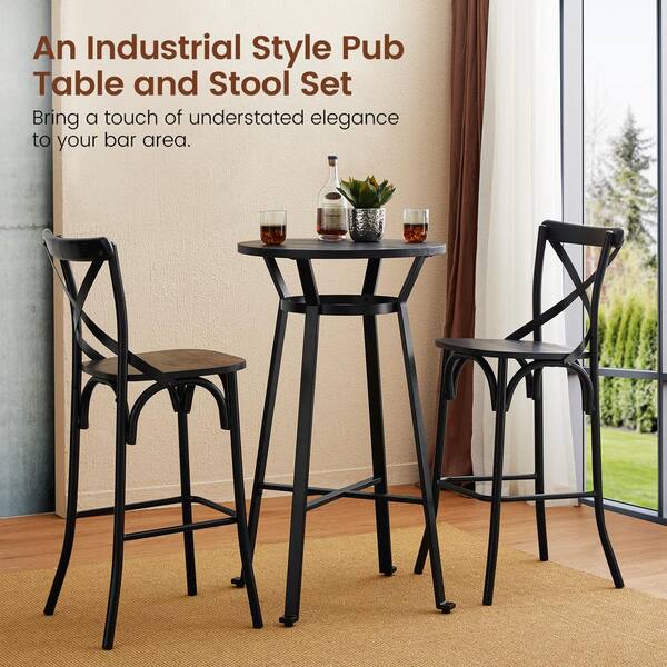 Glitzhome 3 Piece Black Pub Table and Bar Chair Set 2001100035