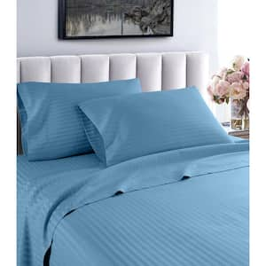 Fresh Home 4-Piece Teal Striped 100% Cotton California King Deep Pocket Sheet Set