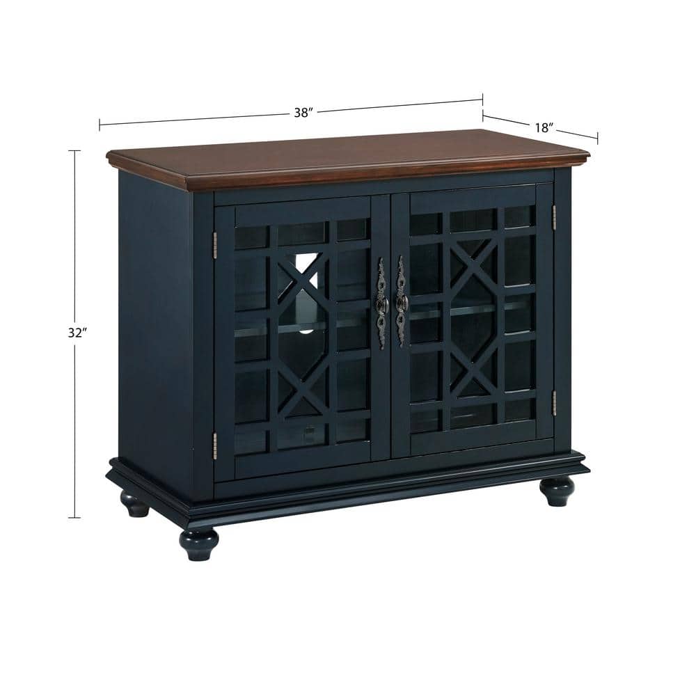 Catalina Blue TV Stand with Coffee Walnut Top and Cabinet