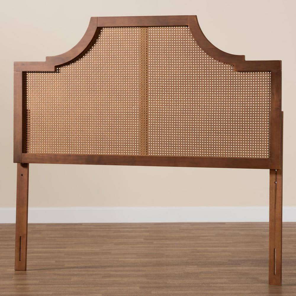 Walnut Brown Wood and Rattan Queen Headboard with Storage