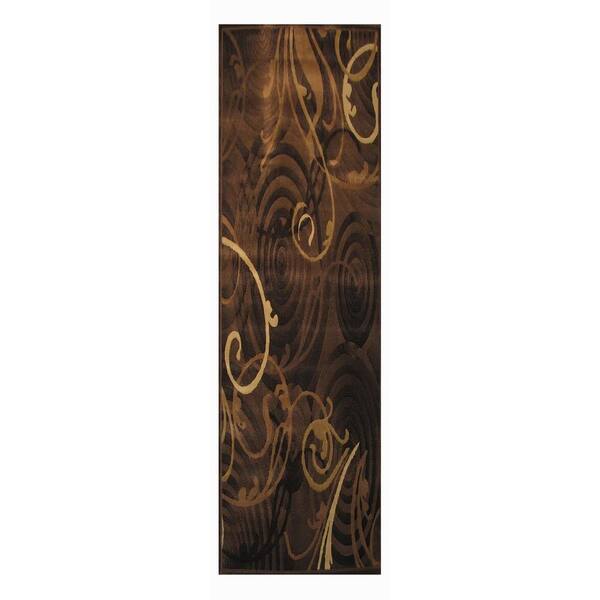 LA Rug 851/00 Vines and Leaves of Brown and Gold Crown Collection 2 ft. x 8 ft. Runner