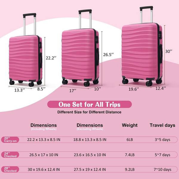 Merax 3-Piece Rose Pink PP Hardshell Spinner Luggage Set with