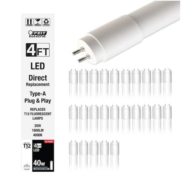 40-Watt Equivalent4 ft. Linear Tube T12 G13 Type A Plug and Play LED Light Bulb, Cool White 4000K (25-Pack)
