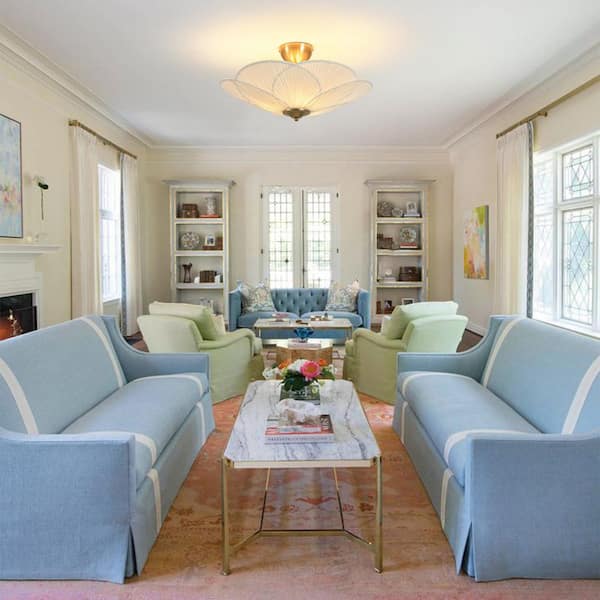 Folar 3-Light 20 in. W Brass Semi Flush Mount Ceiling Light with White Pleated Fabric Shade for Bedroom or Entryway