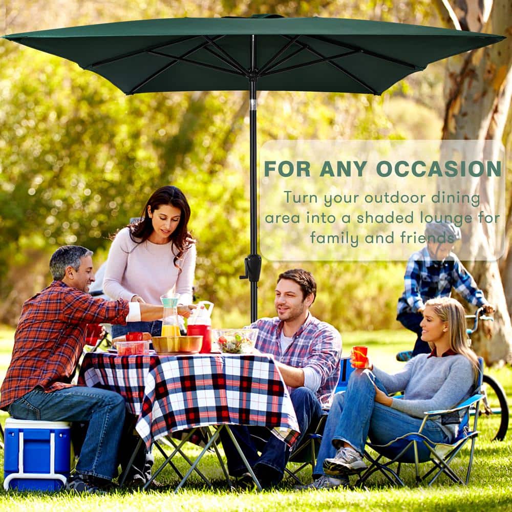 Hunter Green Rectangular Steel Market Patio Umbrella with Tilt and Crank