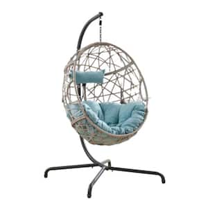 Wicker Patio Swing Chair with Stand and Cushions