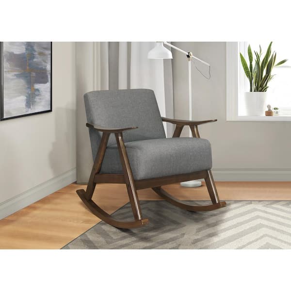 Gray Wood Rocking Chair with Cushion Seat and Back