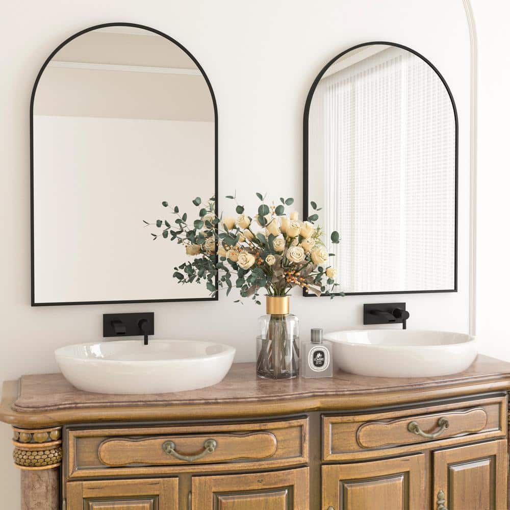24 x 36 Black Metal Framed Arched Vanity Mirror