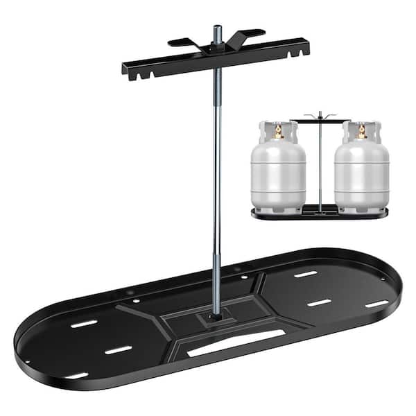 Hitechluxe Steel RV Dual Propane Tank Mounting Rack for 20 lbs. Cylinders, Double Gas Hitch Frame for RVs Camping and Trailers