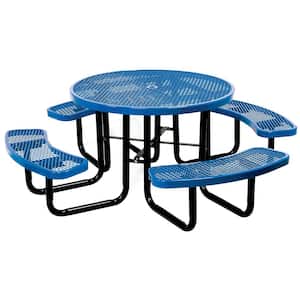 Portable 46 in. Blue Commercial Round Picnic Table