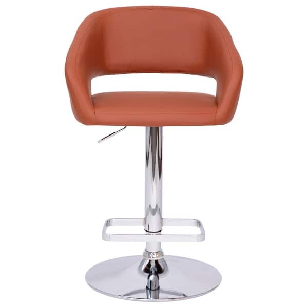 TAYLOR + LOGAN 42.75 in. Cognac Vinyl/Chrome Frame Mid Metal Bar Stool with Vinyl Seat